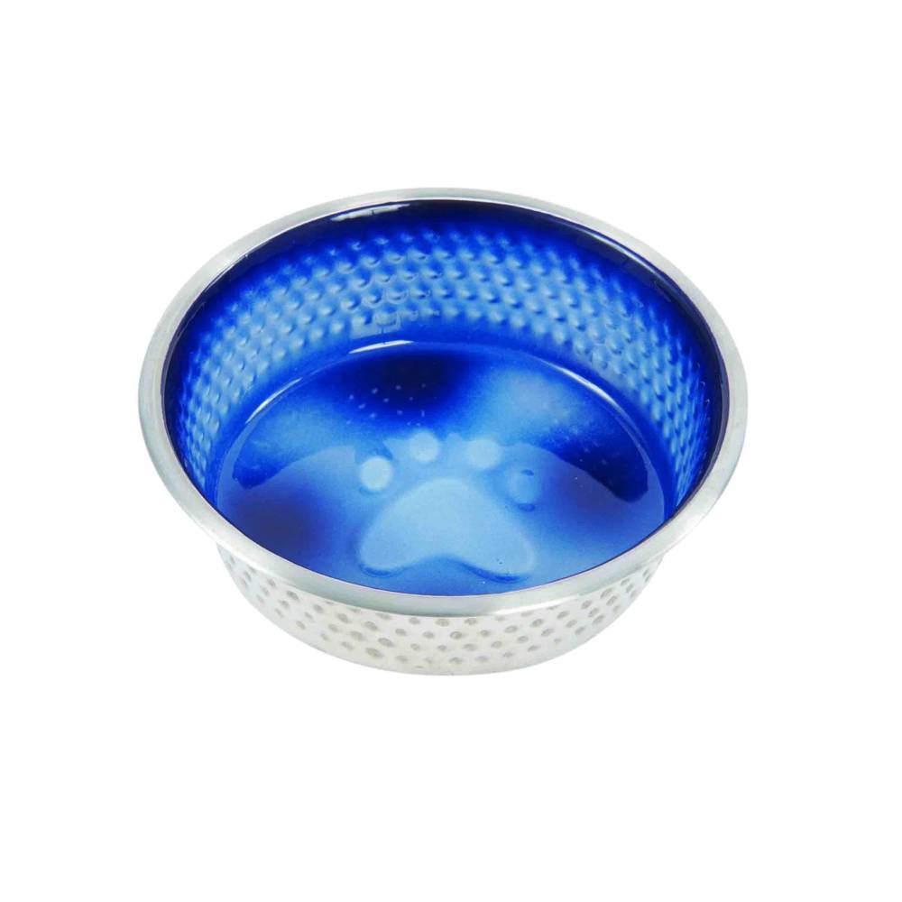 Weatherbeeta Non-Slip Stainless Steel Shade Bowl with paw print design and silicone base.
