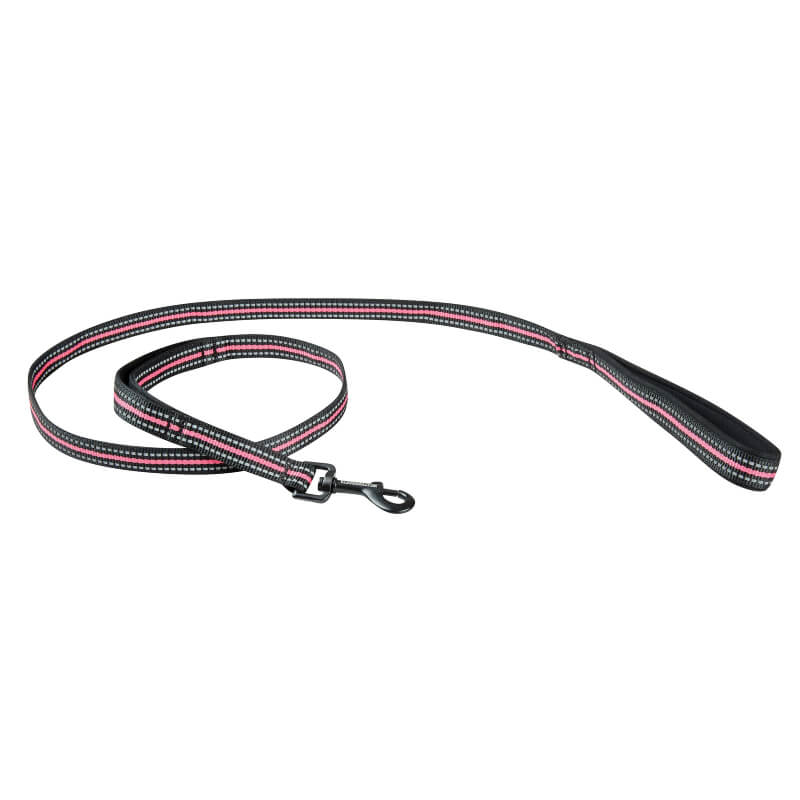 Weatherbeeta Reflective Dog Lead Black/Pink Medium with padded handle and swivel clip.