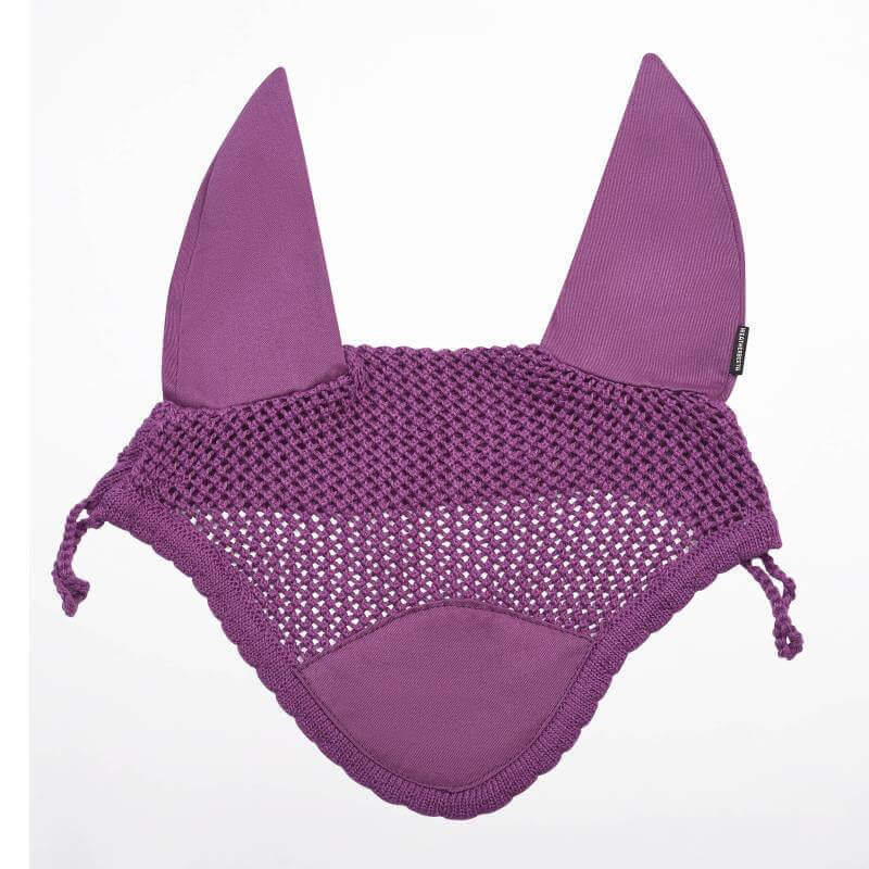 Weatherbeeta Prime Ear Bonnet Violet with long ear covers and tie strings for noise reduction.