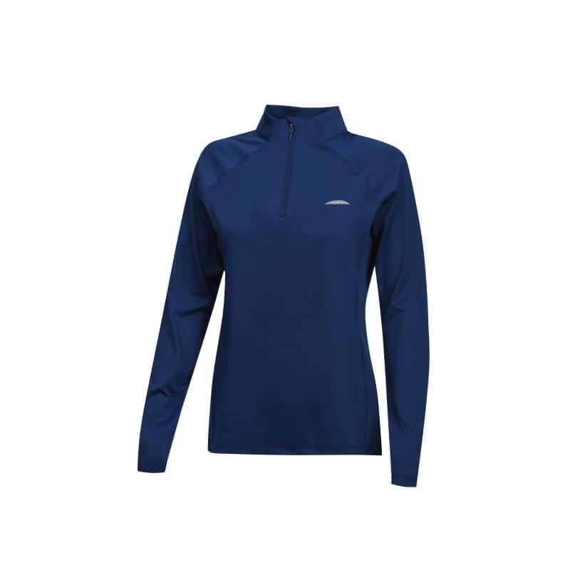 Weatherbeeta Prime Long Sleeve Top Navy with 4-way stretch and quarter-zip, on white background.