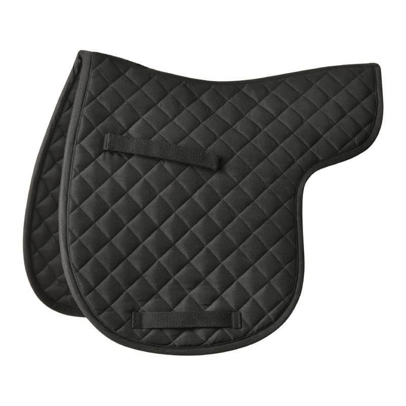 Saxon Defiant All Purpose Numnah Black: quilted polycotton with diagonal stitching and straps.