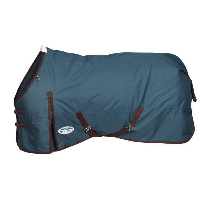 Weatherbeeta Comfitec Classic horse blanket, dark blue/coffee, with side straps and buckles.