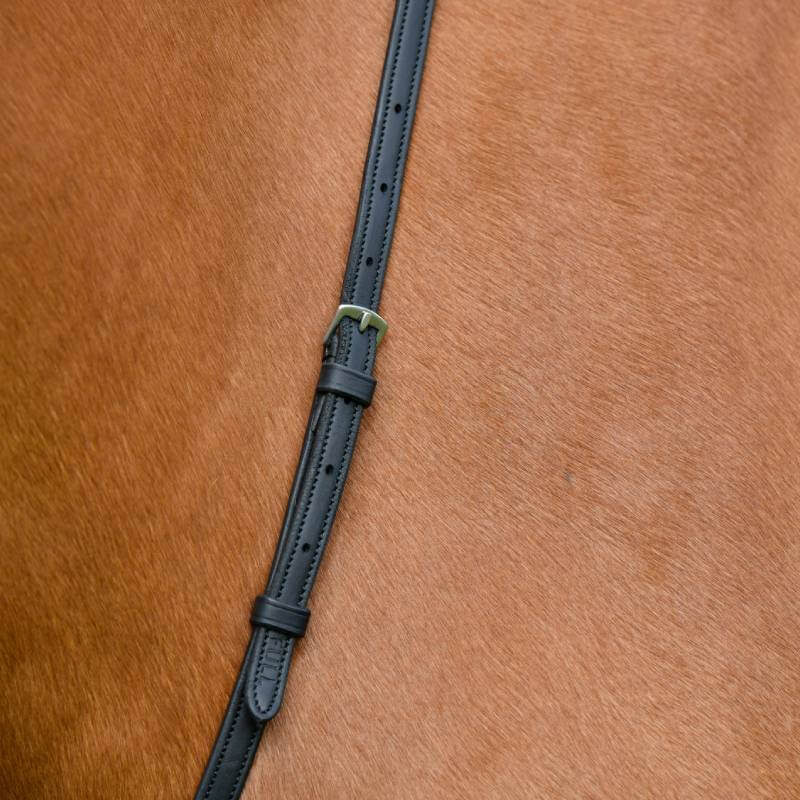 Close-up of a horse’s side with a Collegiate Comfitec Opulux Plain Flat Running Martingale Black.