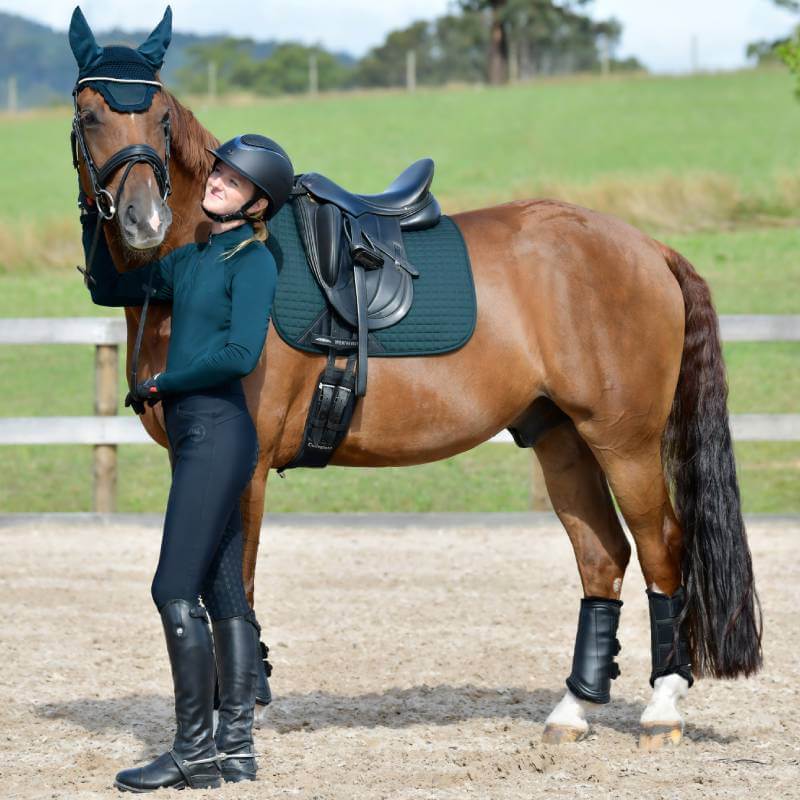Weatherbeeta Prime Dressage Saddle Pad Reflecting Pond with a black Weatherbeeta corner patch.