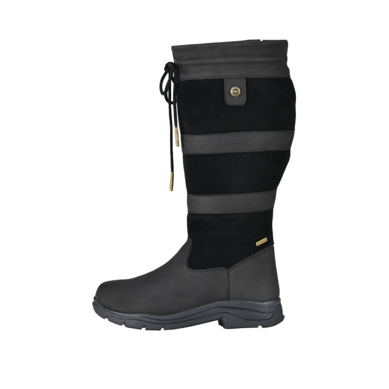 Dublin River Boots IV Black: Tall waterproof boots with laces and a rugged sole.