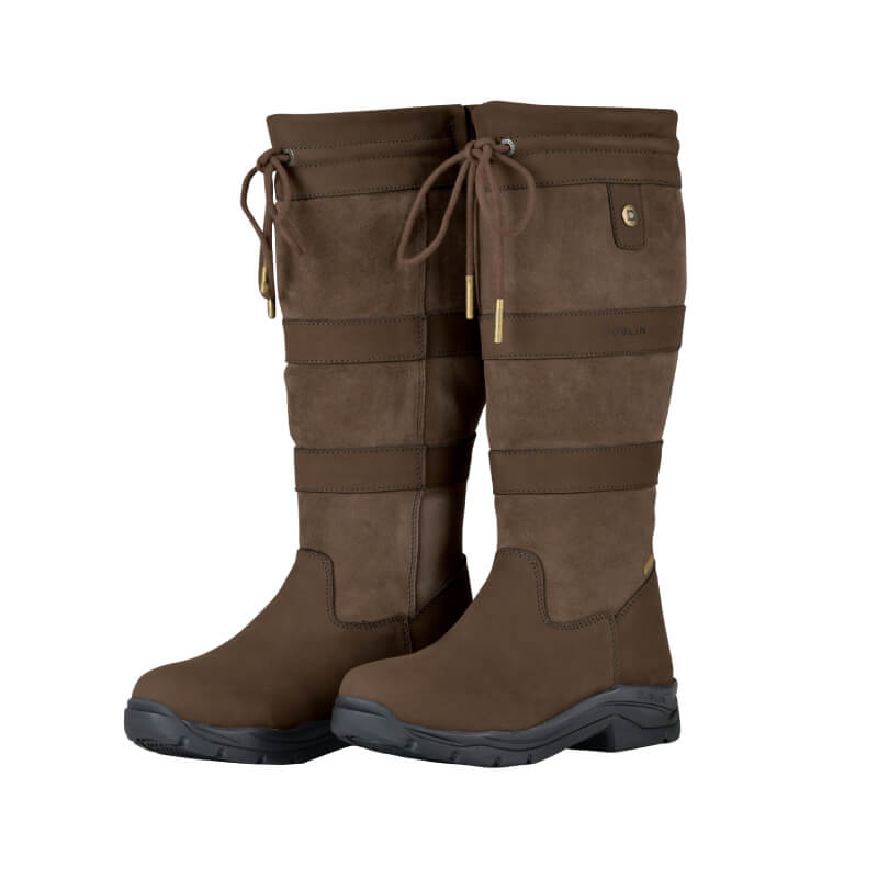 Dublin River Boots IV Chocolate: durable outdoor boots with laces, thick soles, and stitching.