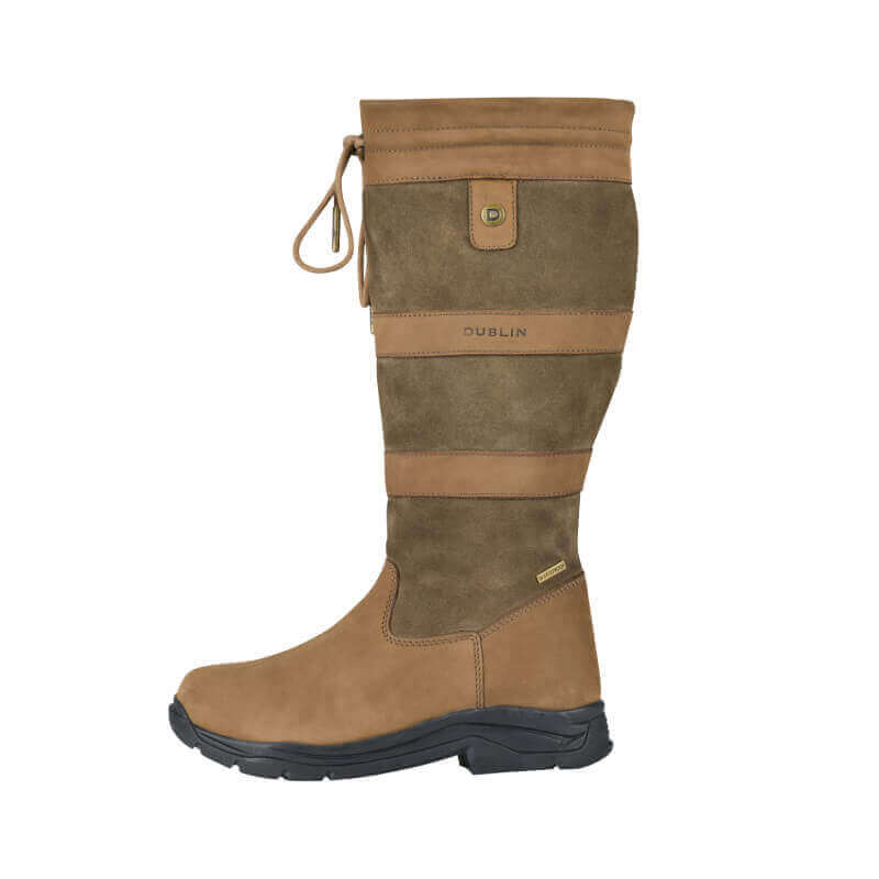Dublin River Boots IV Dark Brown—waterproof country boots with black sole and lace.