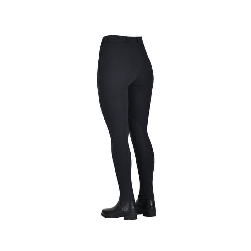 Child in Saxon Warm Up Zip Front Jodhpurs, black, shown from the back on a white background.