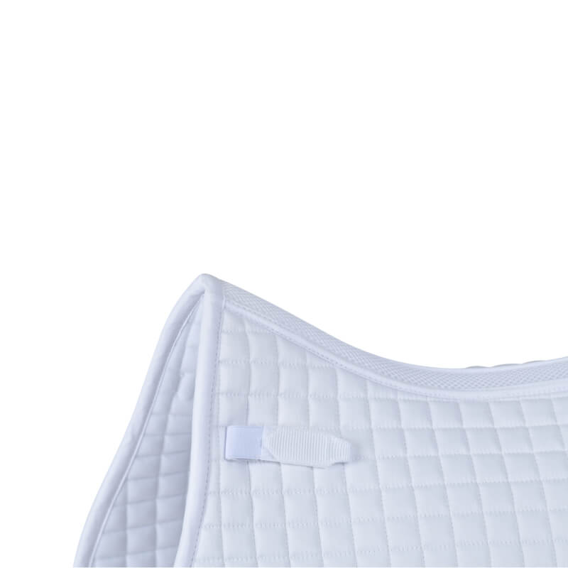 Close-up of Weatherbeeta Prime Air-Tec All Purpose Saddle Pad in white with strap, breathable design.