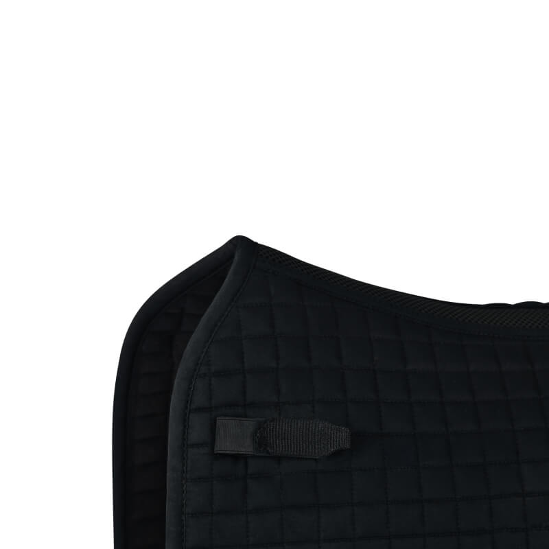 Weatherbeeta Prime Air-Tec Black dressage saddle pad with a rectangular strap on one side.