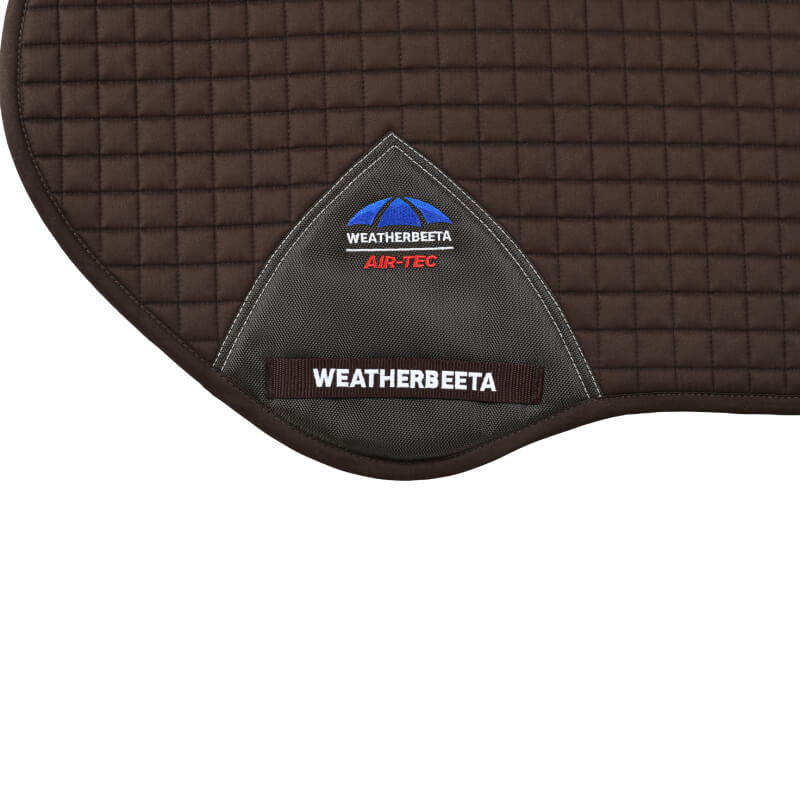 Weatherbeeta Prime Air-Tec Jump Saddle Pad in chocolate with high wither clearance.