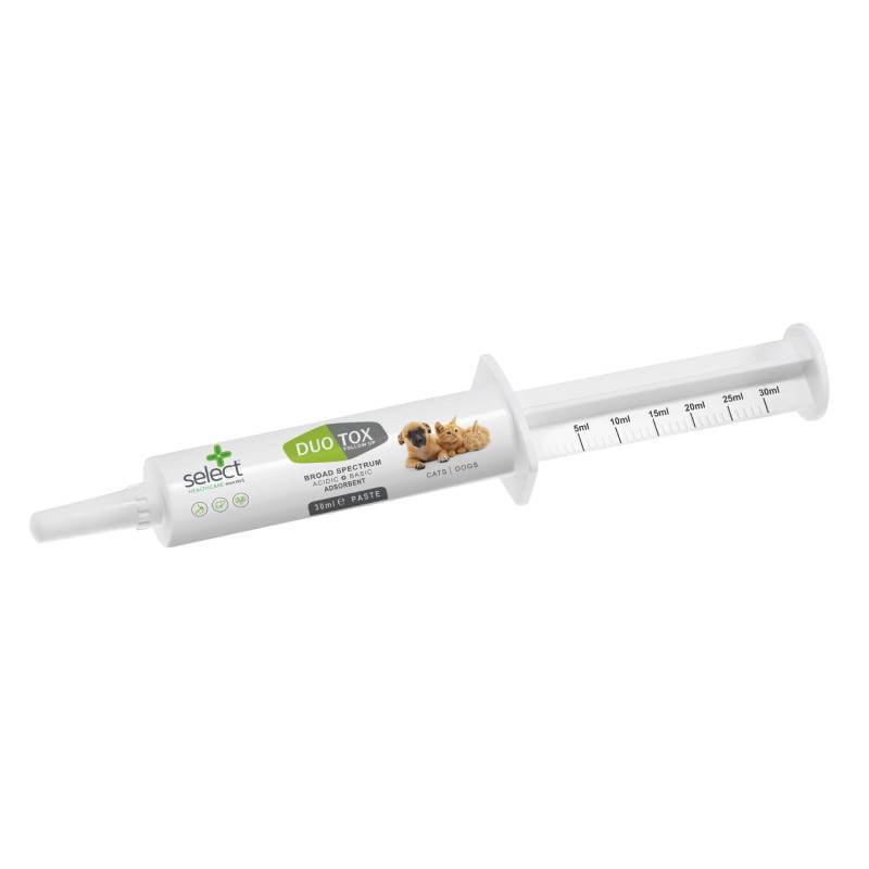 NVS Select Healthcare DuoTox Dual Action Toxin Binder Paste for cats & dogs, puppy & kitten on box.