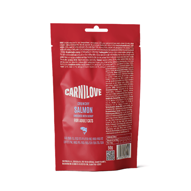 Carnilove Salmon with Catnip Cat Treats 50g, grain-free, for adult cats.