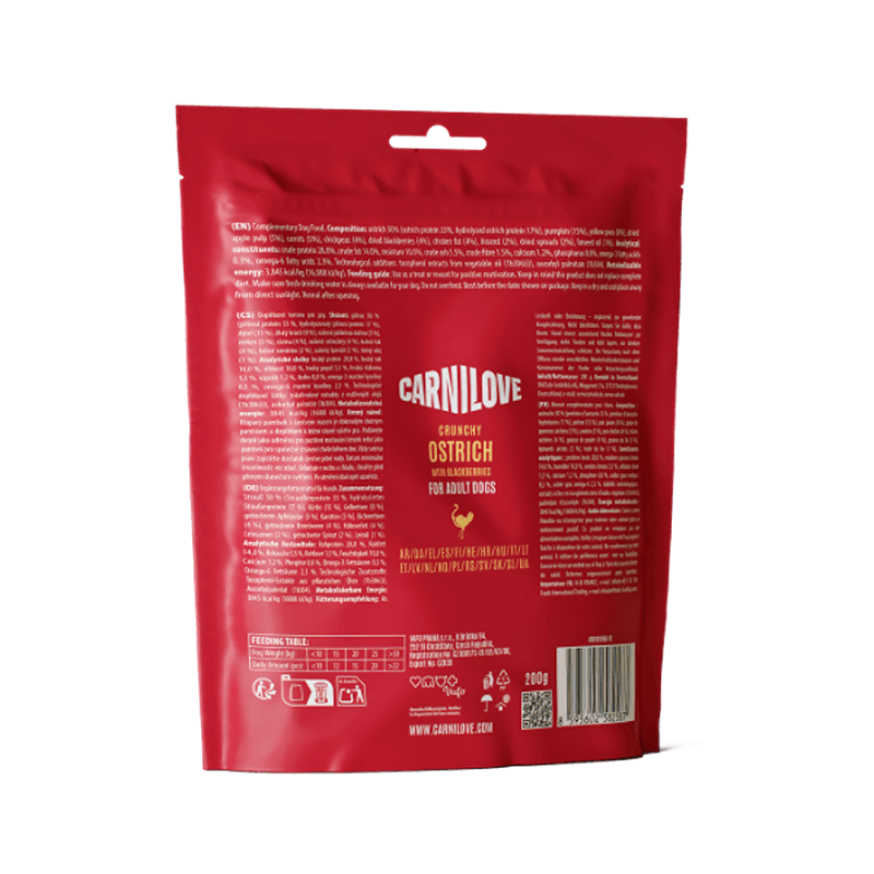 Carnilove Ostrich with Blackberries Crunchy Dog Treat 8x200g, for adult dogs, grain-free.