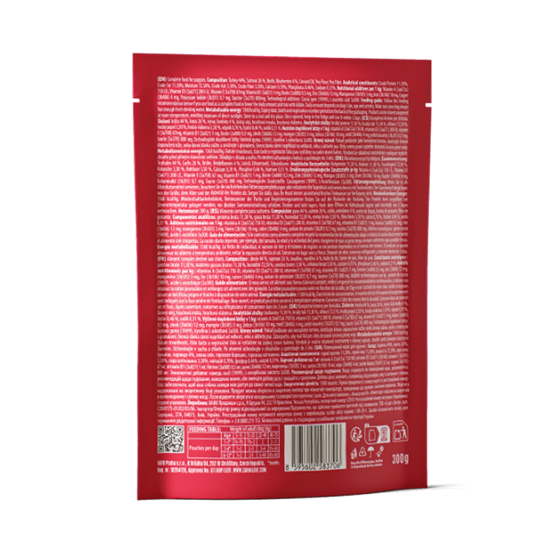 Carnilove Turkey & Salmon with Blueberries Puppy Dog Food Pouch 300g, grain-free.