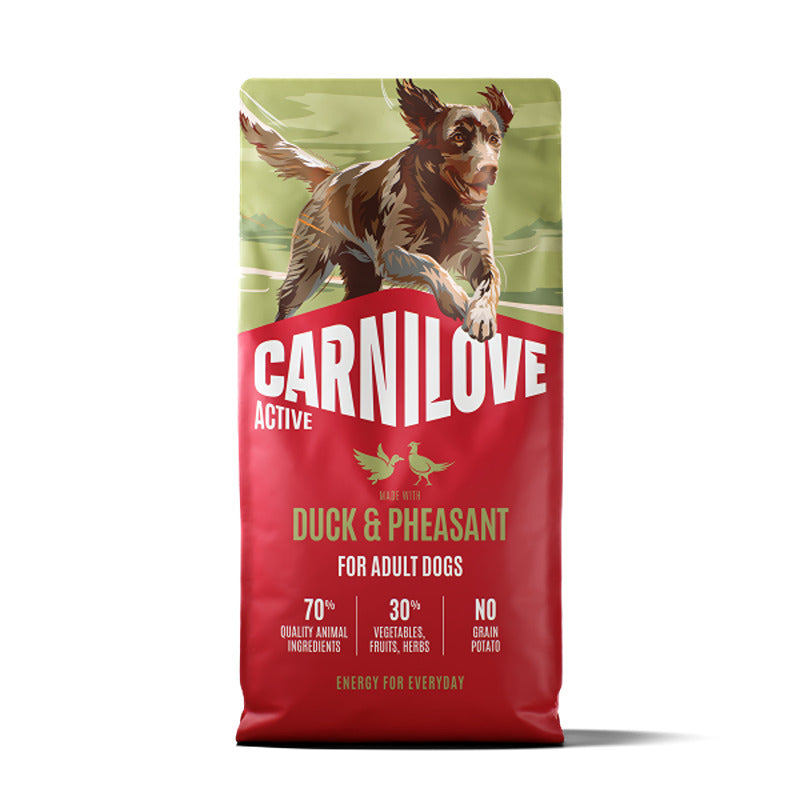 Carnilove Active Duck & Pheasant grain-free dog food for active adult dogs.