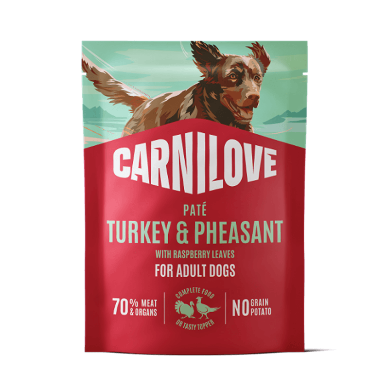 Carnilove Turkey & Pheasant with Raspberry Leaves Dog Food Pouch 300g for adult dogs.