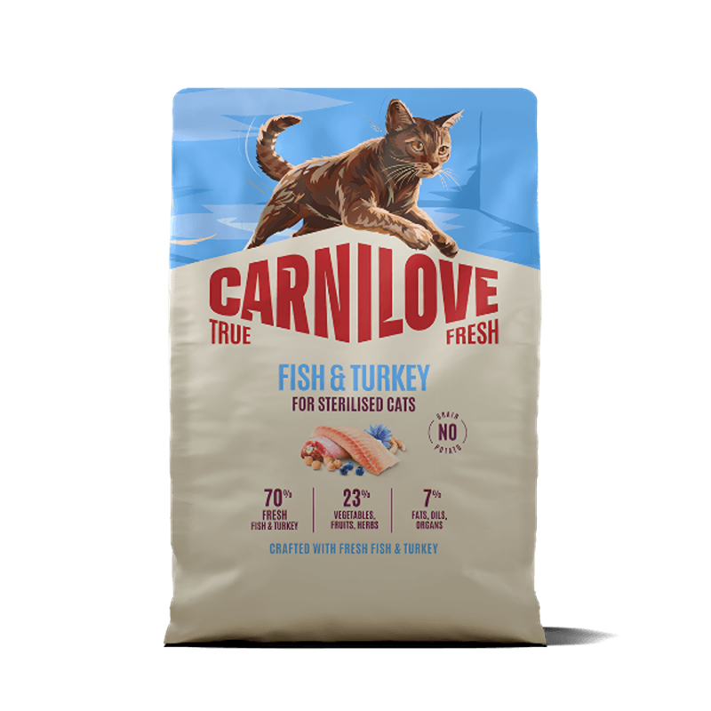 Carnilove True Fresh Fish & Turkey cat food for sterilised adult cats.