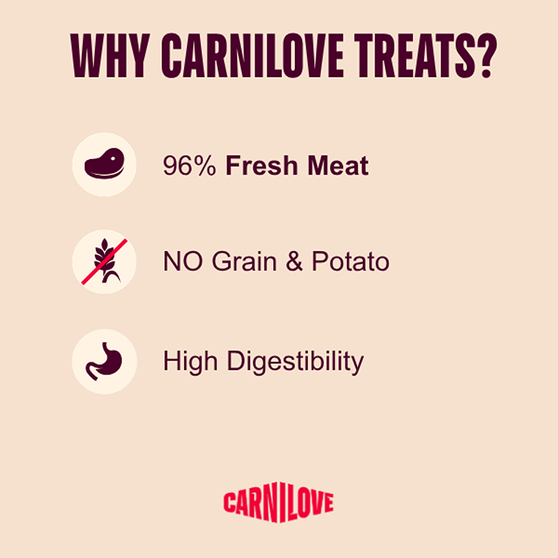 Carnilove Freeze-Dried Dog Treats Turkey & Salmon: 96% meat, grain & potato free, highly digestible.