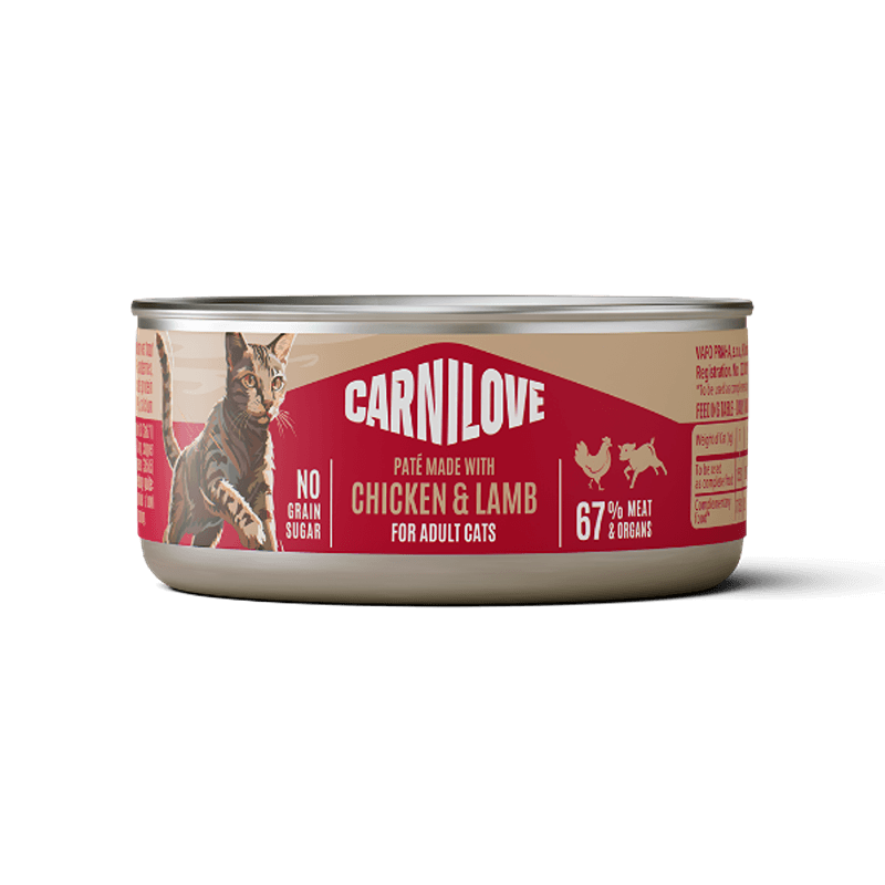 Carnilove Chicken & Lamb Adult Cat Cans 12x100g—grain-free, details on label.