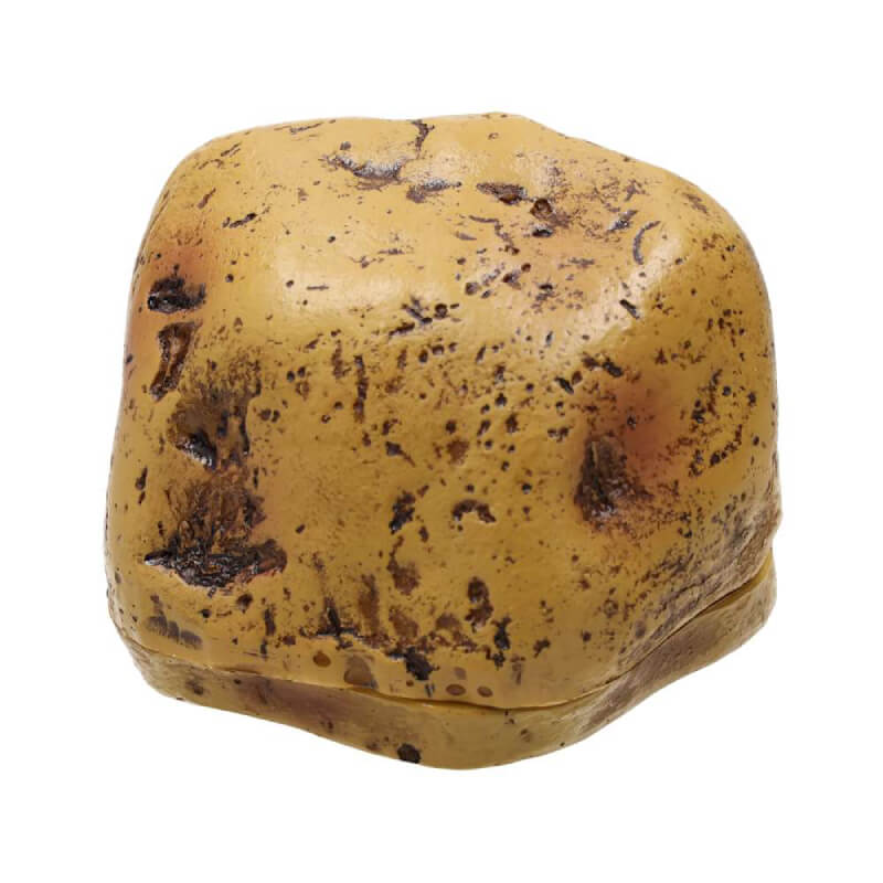 A medium ProRep rock cave, 12x10x8cm, with a yellowish, reptile-hide pattern and dark spots.