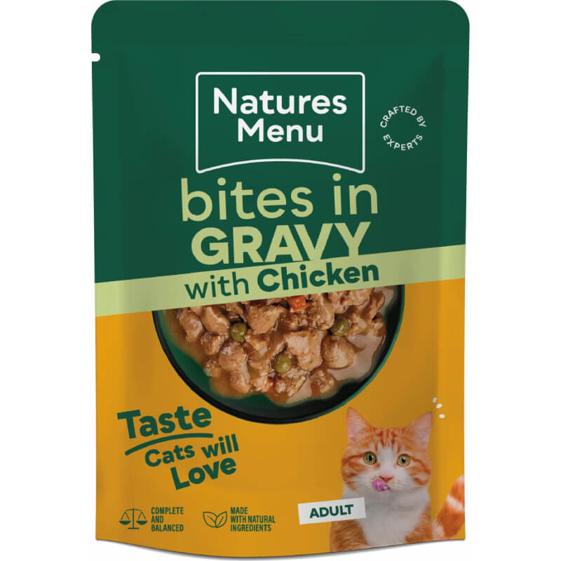 Natures Menu Bites in Gravy Cat Pouch Multipack 12x85g, made with natural ingredients.
