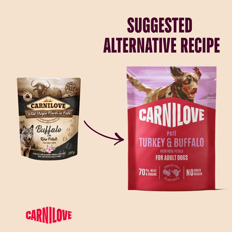 Carnilove Turkey & Buffalo with Rose Petals Pouch: Suggested Alternative Recipe.