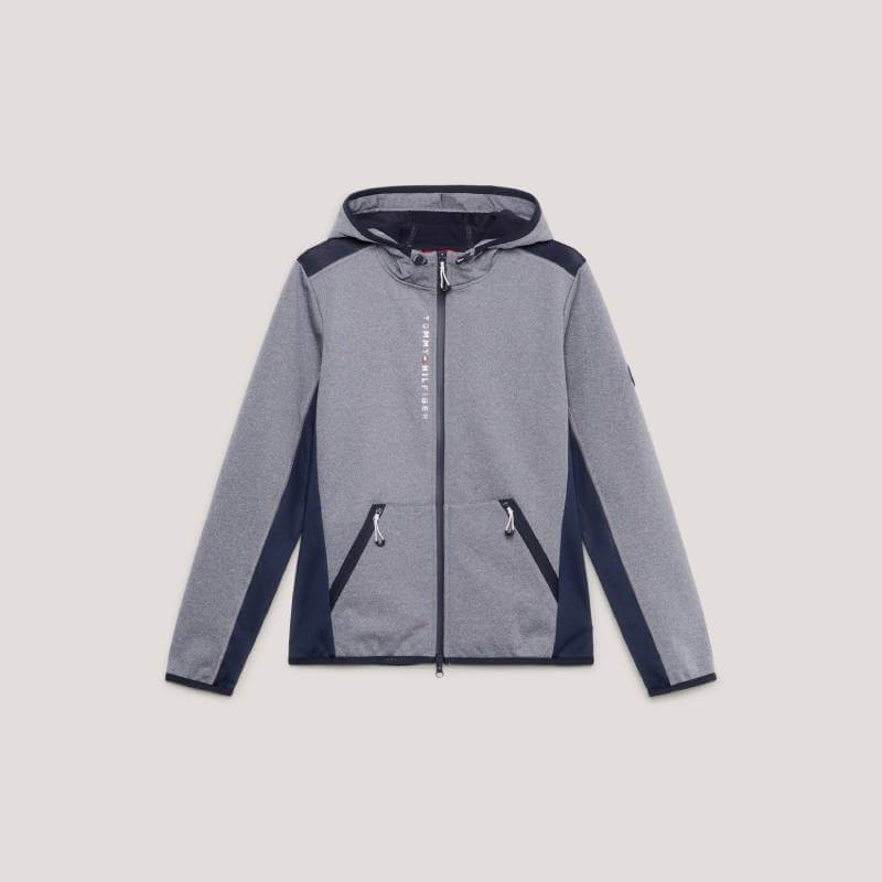 Tommy Hilfiger London Softshell Jacket in grey melange with front zip and two pockets.