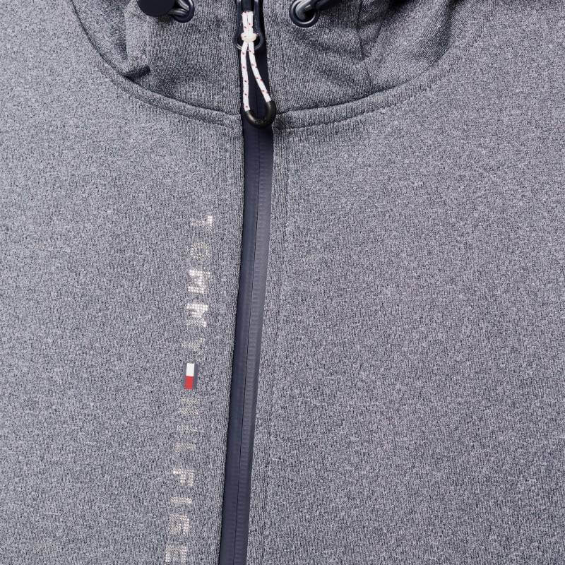 Close-up of Tommy Hilfiger London Softshell Jacket in grey melange, lightweight outerwear.