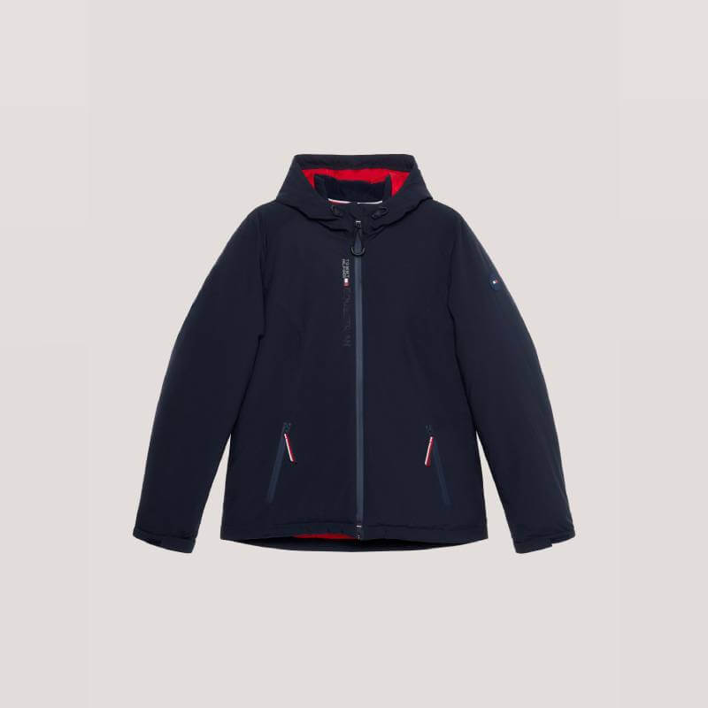 Tommy Hilfiger London Winter Riding Jacket Desert Sky with red lining and zippered pockets.