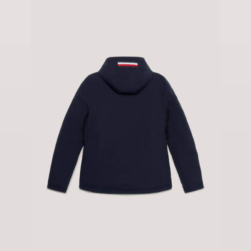 Tommy Hilfiger London Winter Riding Jacket Desert Sky shown from the back on a light background.