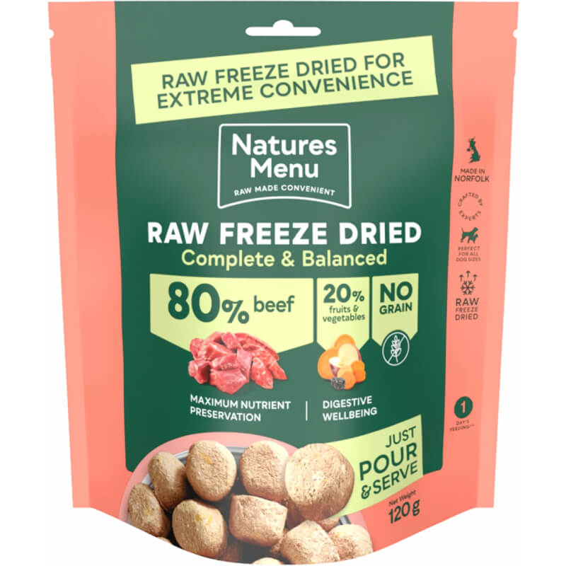 Natures Menu Complete Freeze Dried 80/20 Beef dog food is complete and balanced.