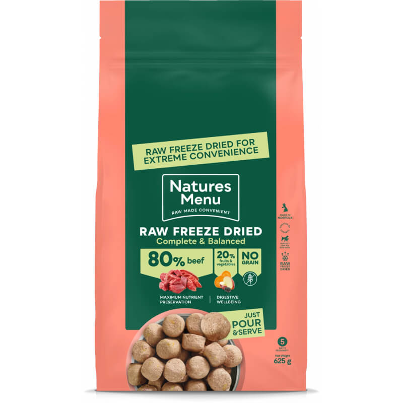Natures Menu Complete Freeze Dried 80/20 Beef dog food with complete, balanced nutrition.
