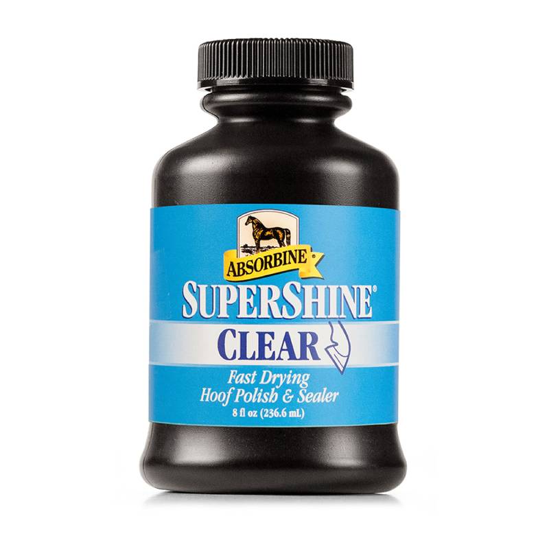 Absorbine Super Shine Hoof Polish Clear 237ml—quick-drying hoof polish and sealer.