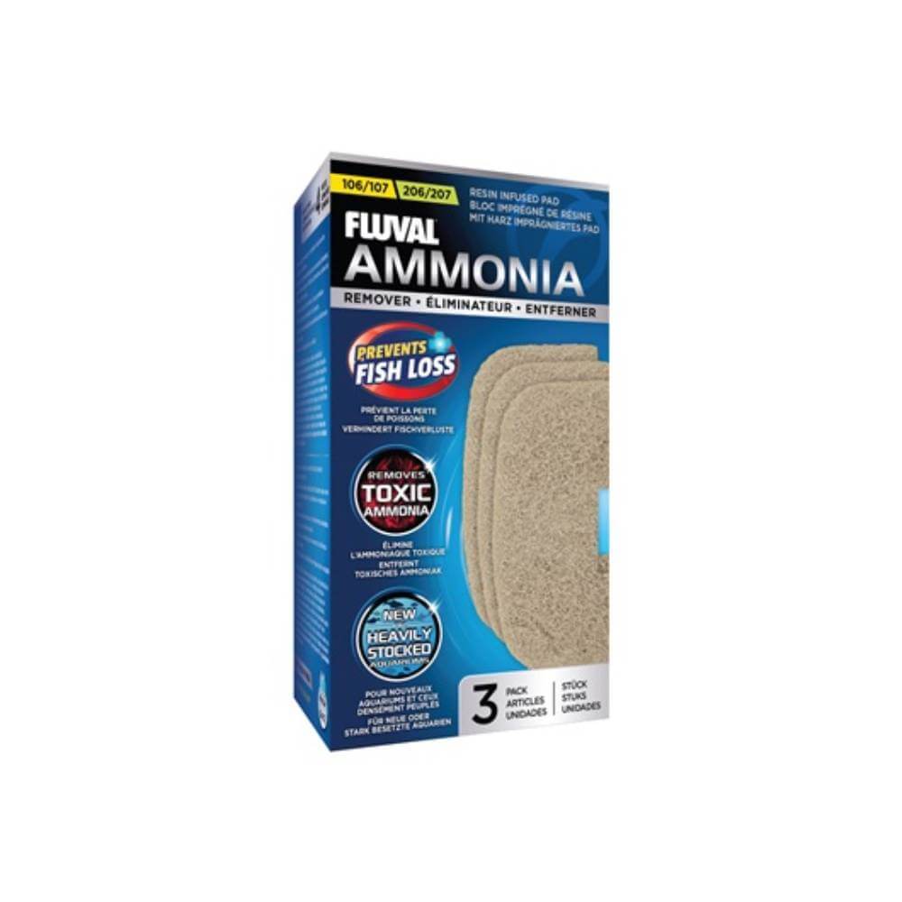 Fluval 107/207 Ammonia Remover, 3-pack filter pads for aquarium ammonia control.