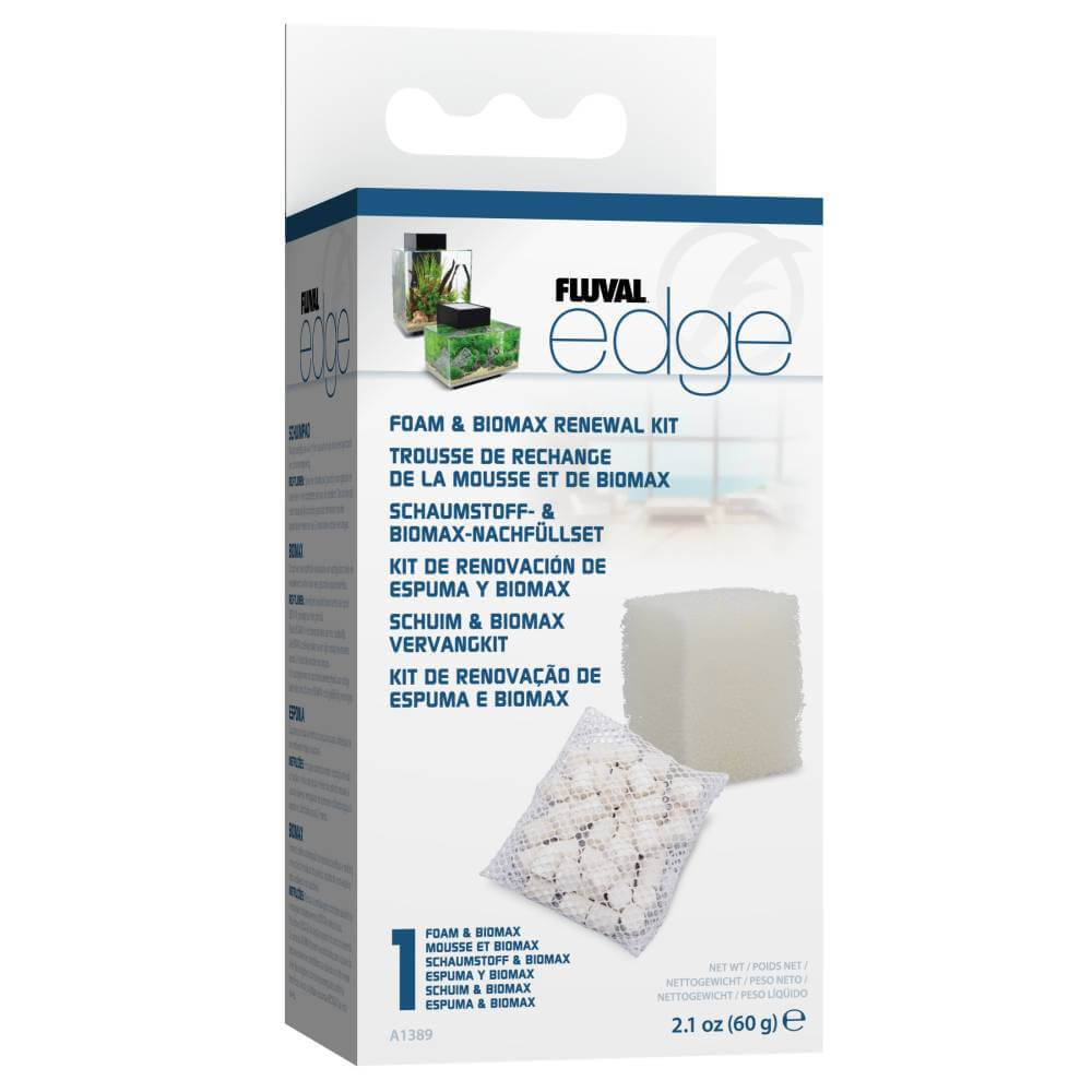 Fluval Edge Foam Biomax Kit includes filter foam &amp; Biomax for a healthy aquarium environment.