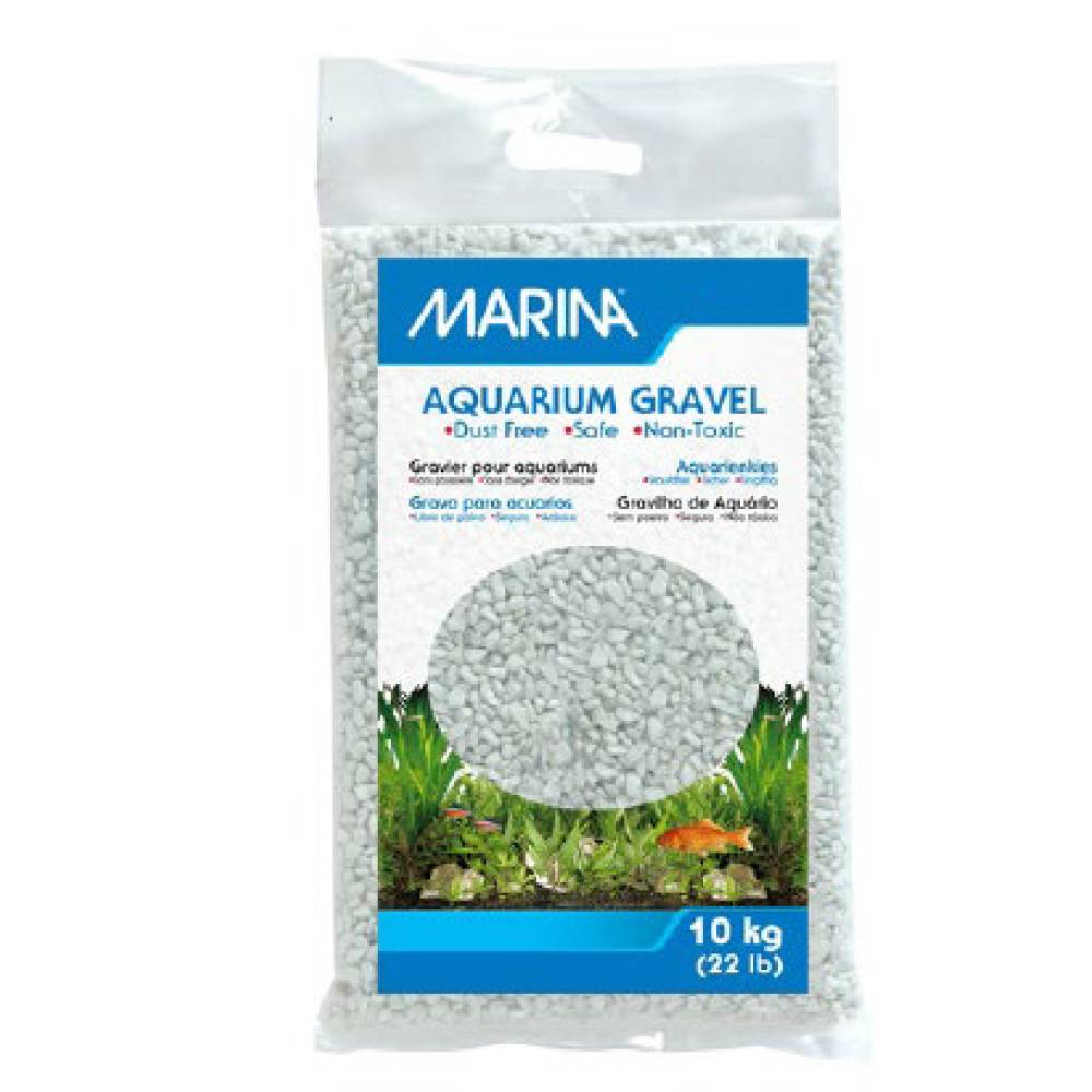 Marina Decorative Gravel White 10kg, ideal for aquarium use.