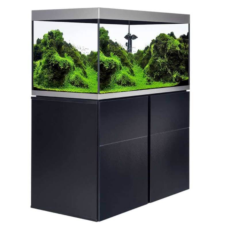 Fluval Siena 272L Aquarium Set with lush plants & Plant 3.0 LED on sleek black stand.