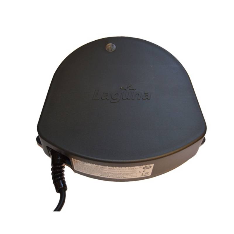 Black, round Fluval Laguna UVC Head for Pressure Flo 10000 with attached cord, top view.