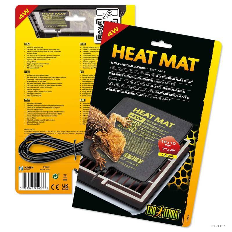 Exo Terra Self Regulating Heat Mat 4w 18x10cm packaging shows a lizard on the front.