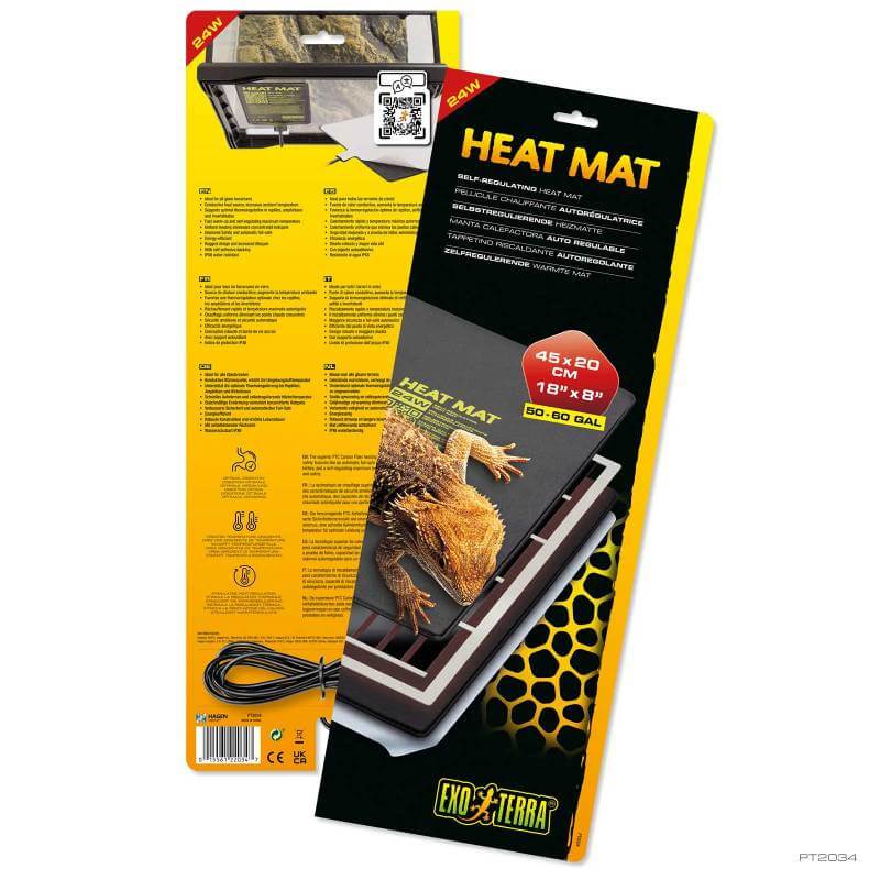 Exo Terra Self Regulating Heat Mat 24W 45x20cm, energy saving, with bearded dragon on pack.