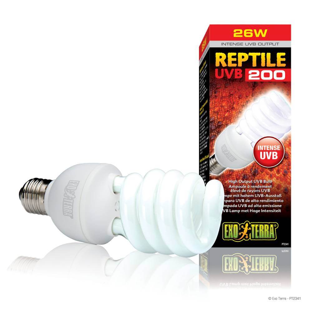 Exo Terra Extreme UVB Compact Lamp 26W supports reptile Vitamin D3 synthesis and photosynthesis.