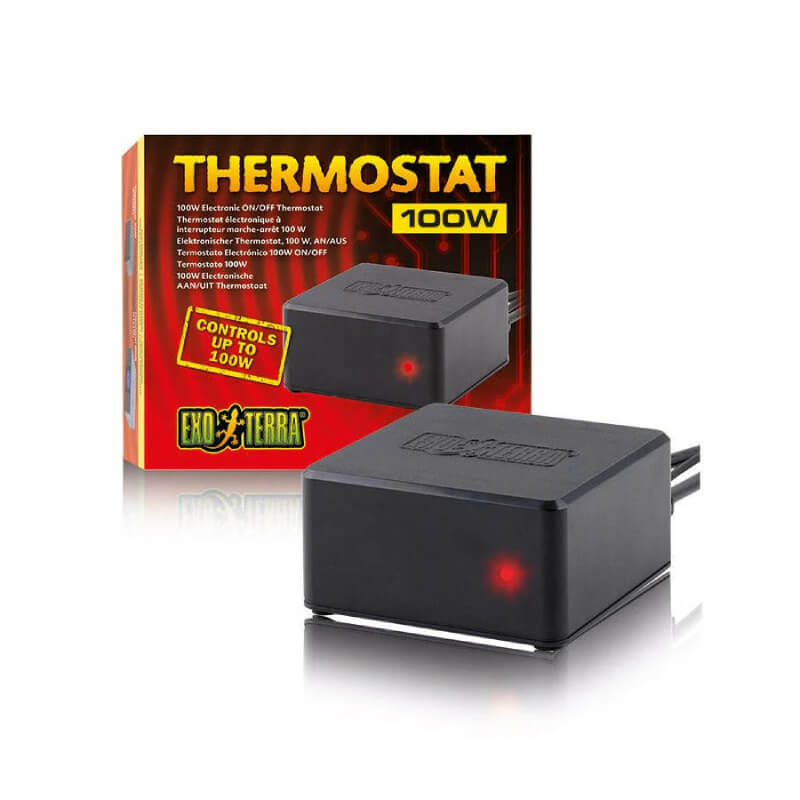 Exo Terra Thermostat by Exo Terra, black with red light, perfect for terrarium temperature control.