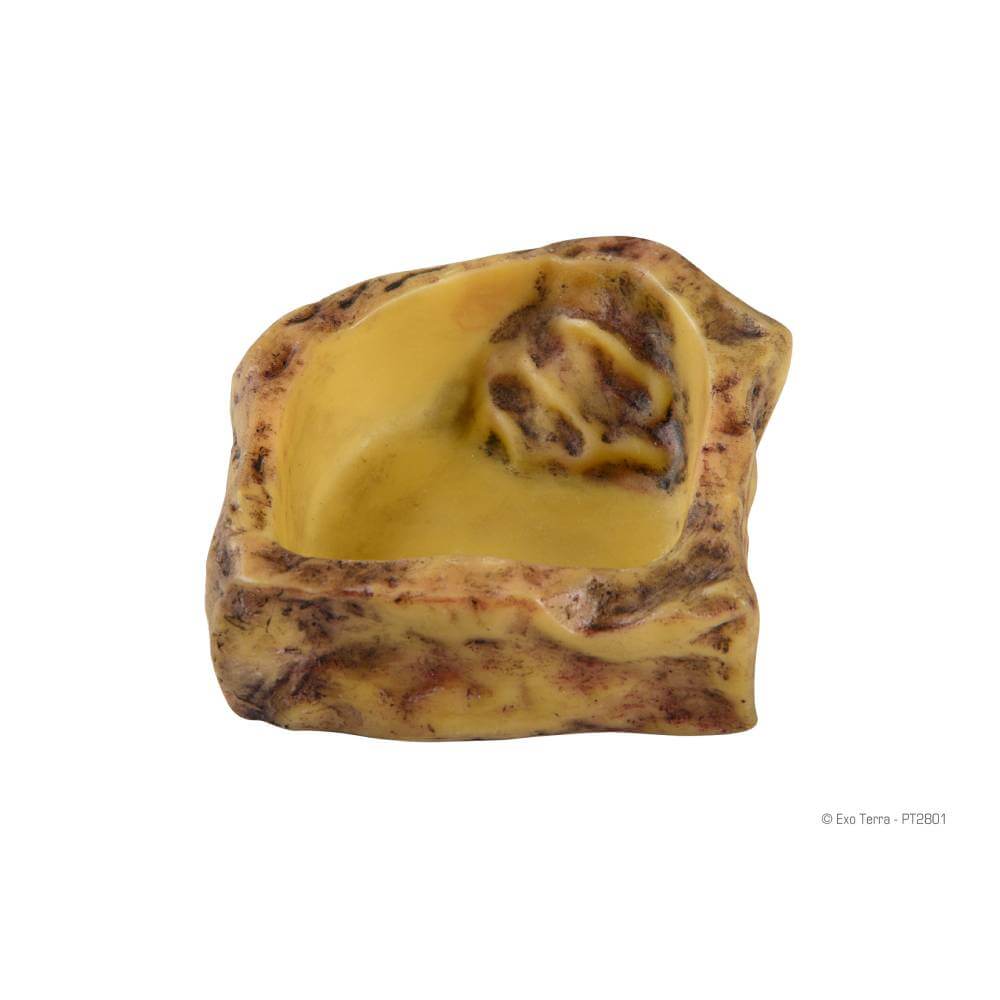 Exo Terra Water Dish Small is a yellow-brown, textured reptile bowl by Exo Terra.