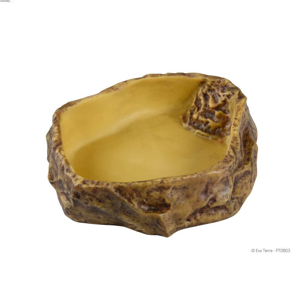 Exo Terra Water Dish Extra Large: brown/yellow, shallow with textured, rock-like edges.