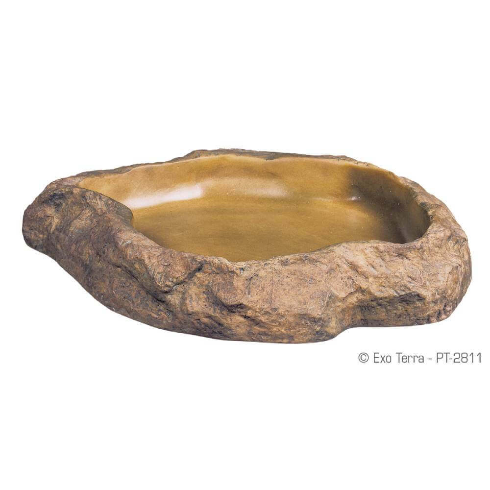 Exo Terra Feeding Dish Medium: shallow brown, smooth interior, perfect for reptile terrariums.