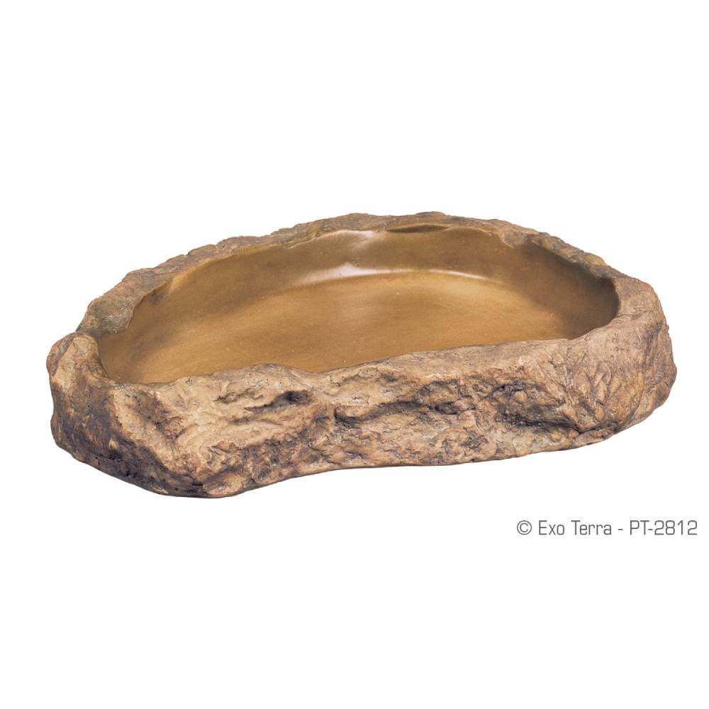 Exo Terra Feeding Dish Large: shallow, oval, rock-like brown dish for terrariums.