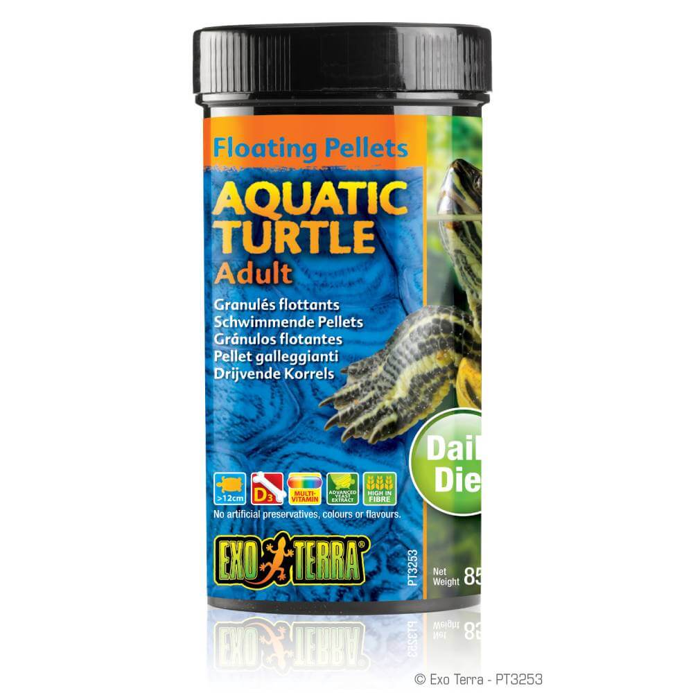 Exo Terra Aquatic Turtle Food Adult 85g—floating pellets for adult turtles.