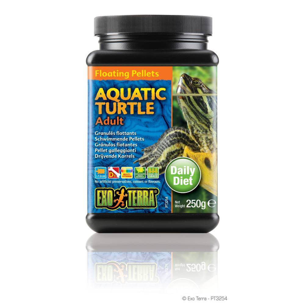Exo Terra Aquatic Turtle Food Adult, 250g—complete diet for adult aquatic turtles.