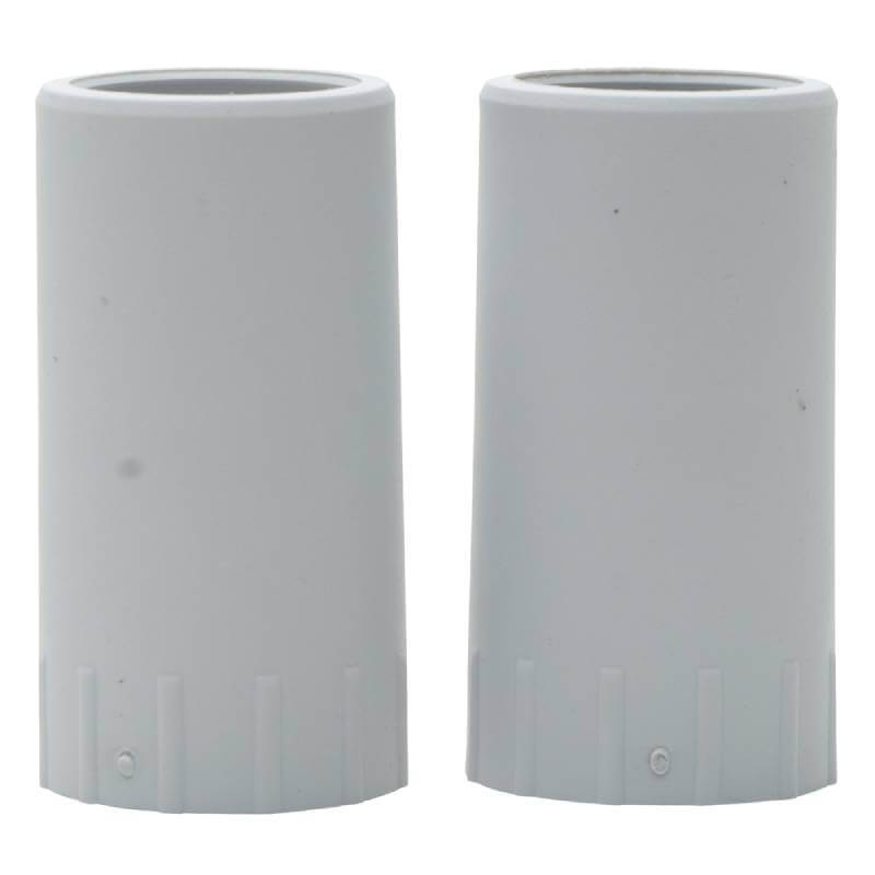 Two white Fluval Rubber Adaptors for 104-407 stand upright side by side on a plain background.